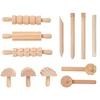 Children Kitchen Play Set Plasticine Accessory DIY Slime Play Dough Wooden Tools Roller Stamp Rolling Pin Spoon Pretend Utensils 1