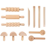 Children Kitchen Play Set Plasticine Accessory DIY Slime Play Dough Wooden Tools Roller Stamp Rolling Pin Spoon Pretend Utensils 1