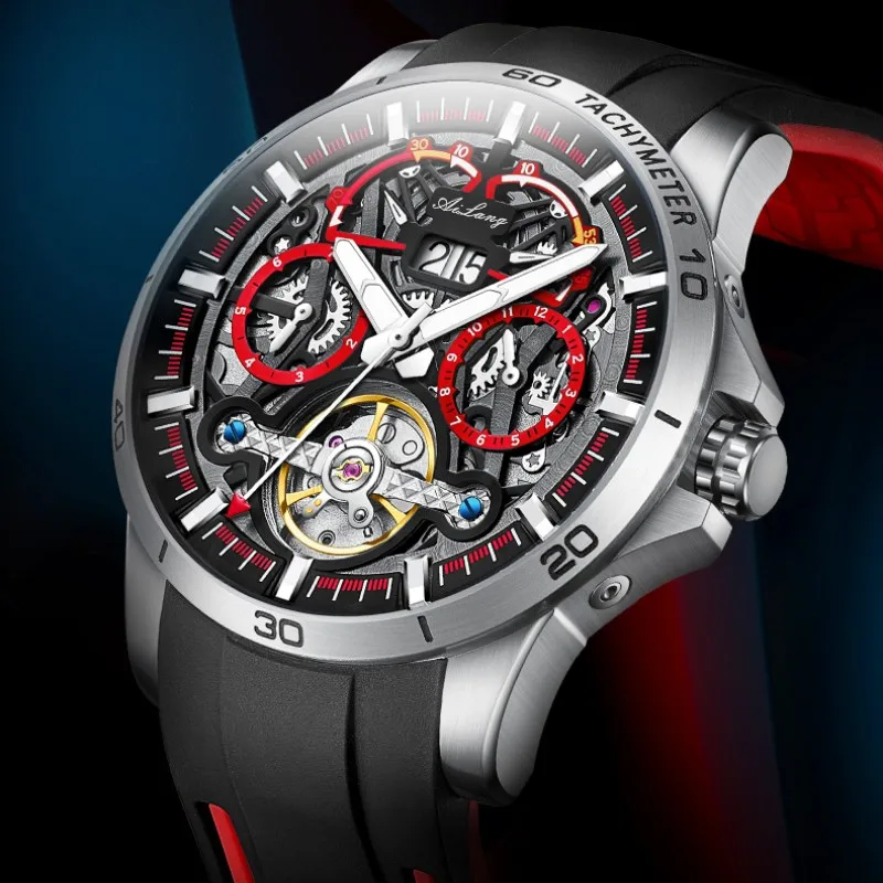 

Mark Fairwhale Sports Rubber Watch Men Skeleton Mechanical Watch Multi-function Clock Trend Classic Watches reloj hombre 6120
