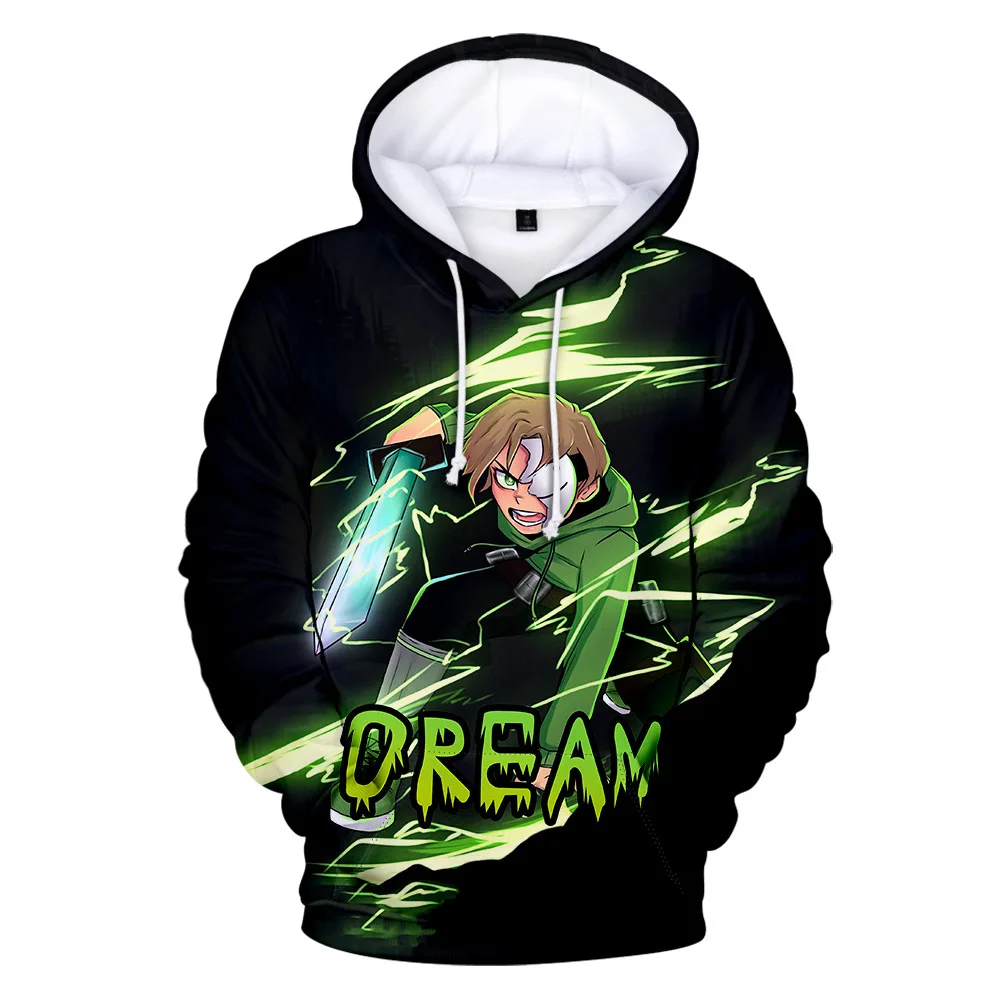 Dream Smp Kids Hoodie for Boys Girls Green DreamWasTaken Cosplay Children Cartoon Sweatshirts Dream Merch Graphic Pullovers Tops