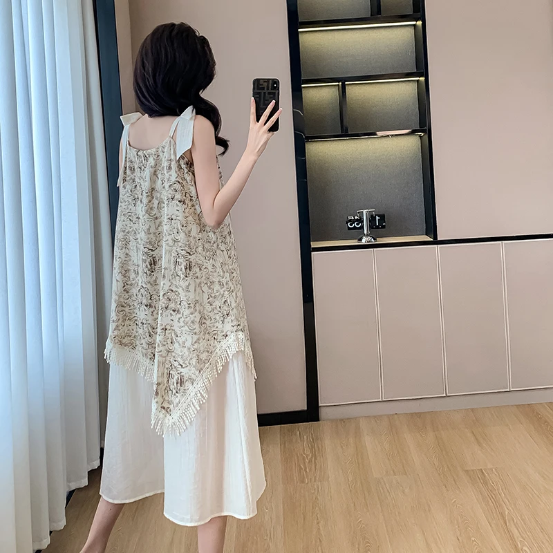 우아한 루즈핏 환상 탱크 드레스 투피스 세트 여성 여름 2024 새로운 스타일 캐주얼 a 라인 스커트 연령 감소