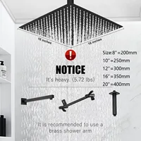KEMAIDI Black Rainfall Shower Head High Pressure Square Stainless Steel Showerhead with Silicone Nozzle Ultra Thin Water Saving 2