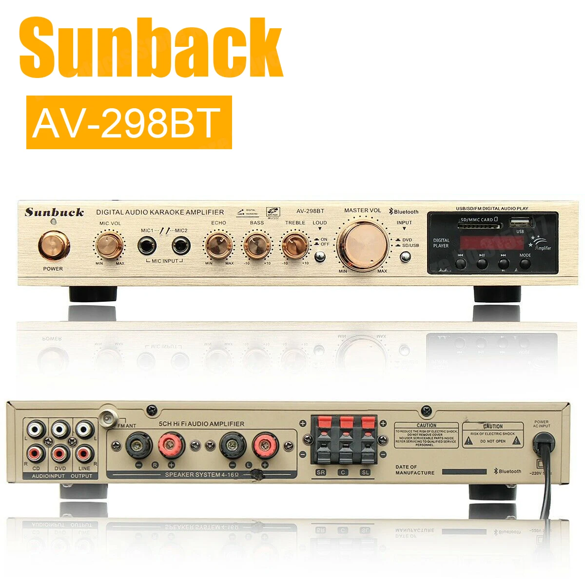 Sunbuck Av-298bt 110v/220v 2200w Home Theater Power Amplifier 5 Channel ...