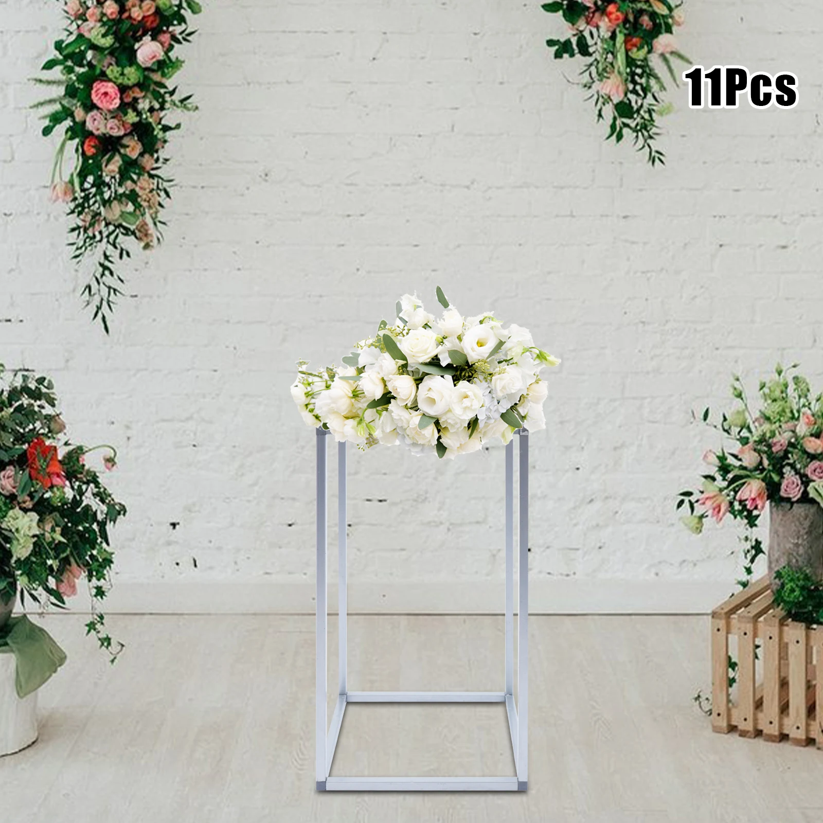 Modern 11Pcs Wedding Flower Stand Silver Floor Standing Flower Holder Racks Countertop Mount