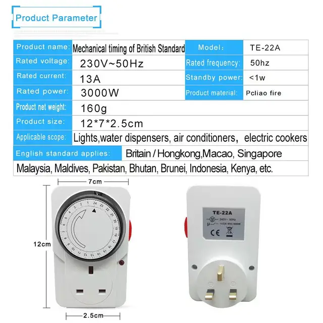 A Brit Szabályozott Időtartamú Automatikus Kikapcsolási Ciklus Mechanikus Időzítő Kapcsoló Hongkong Verzió Energiatakarékos - Image 5