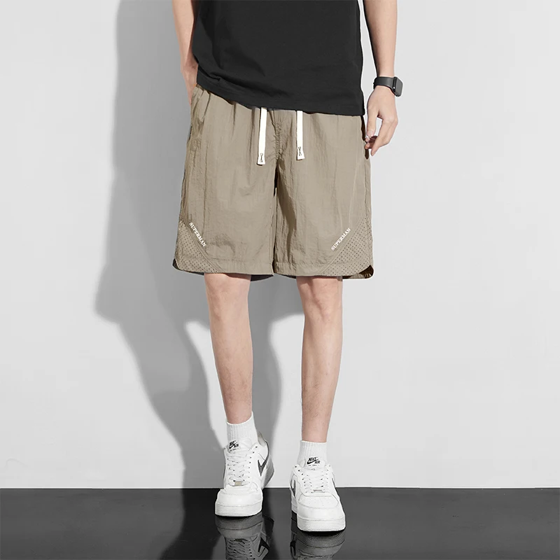 Men's Clothing Summer Solid Color High Waist Pockets Elastic Casual Loose Straight Cargo Sweatpants Capri Pants England Shorts
