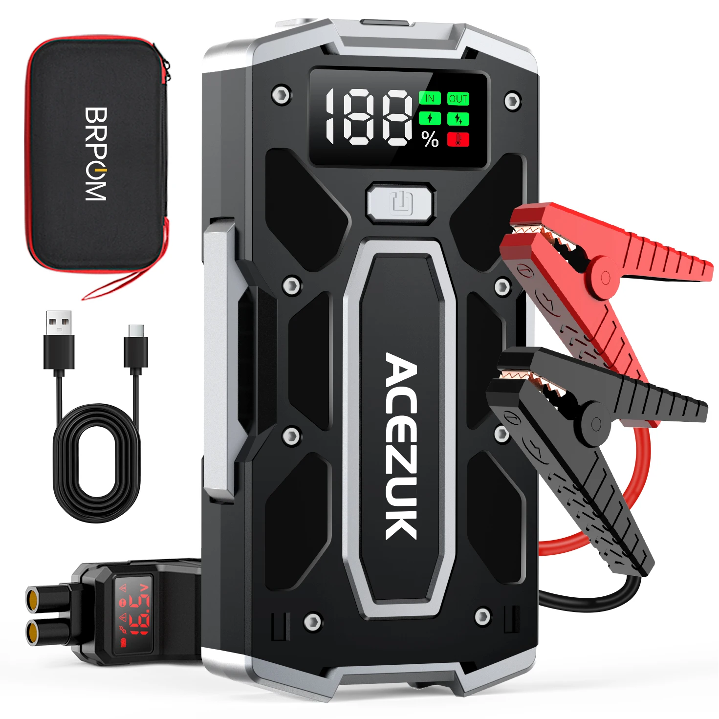Batterie De Démarrage 12V 3500A Avec Compresseur Air 150 PSI - Powerbank 5-en-1 Pour Voiture