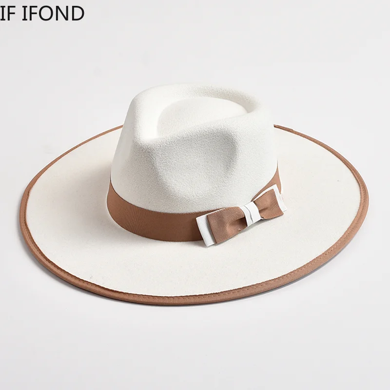 Elegant Fascinator Bow Tie Fedora Hat for Women 9.5cm Wide Brim Men Wool Church Jazz Hats Wedding Party Dress Cap 1