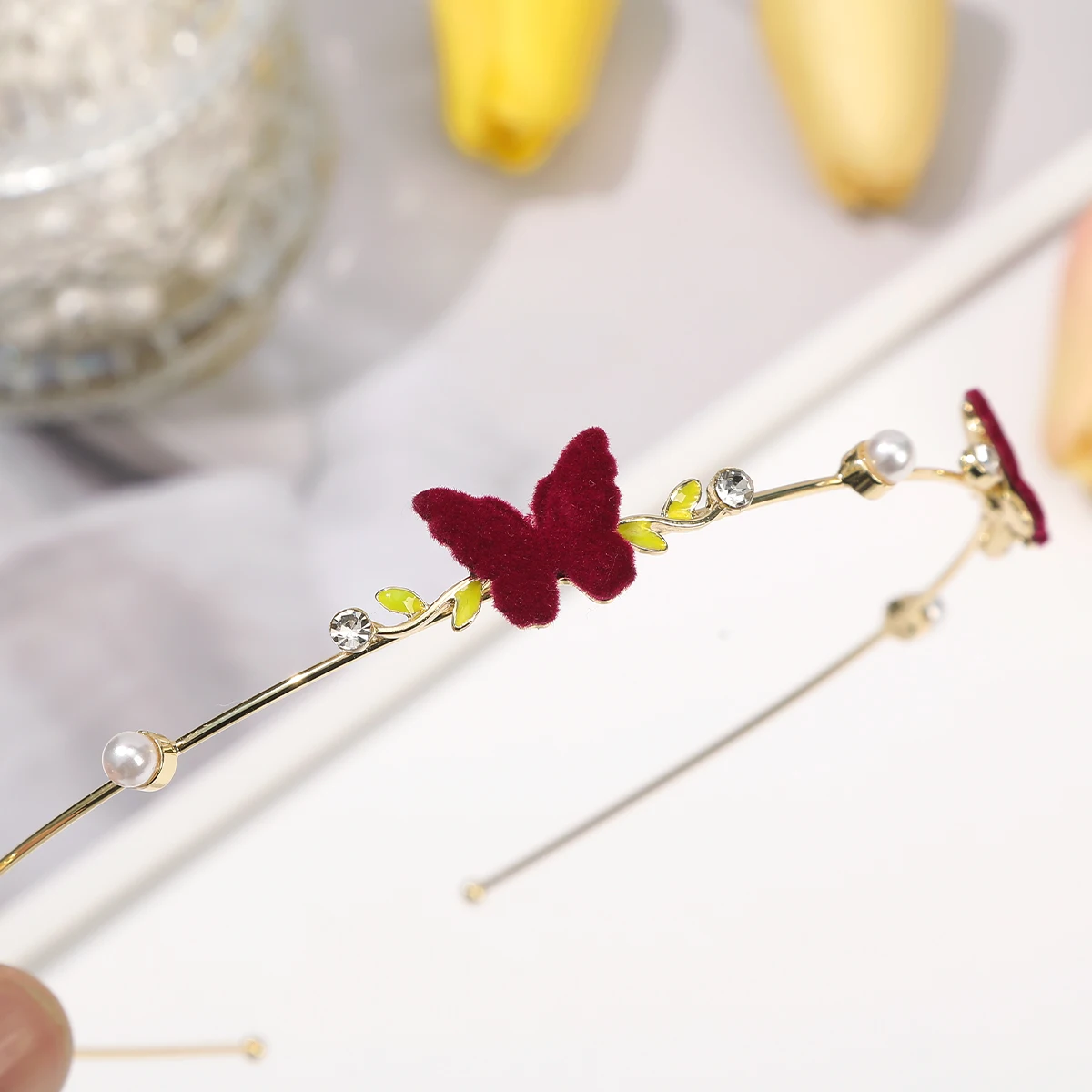 Rhinestone Flower Hair Hoops Bezel Headbands Women French Elegant Wedding Dating Makeup Hair Bands Headband Hair Accessories