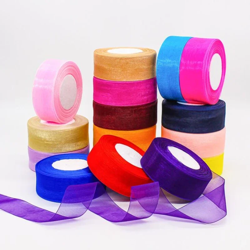 Elegant Black & Transparent Organza Ribbons for DIY Crafts & Event Decor - 50 Yards