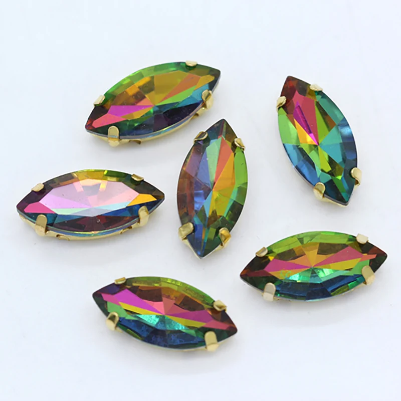 Sew On Rhinestones 4-32MM 24-Colors Sew On Horse Eye Navette Rhinestone Gold Claws Marquise Shapes Needlework Jewelry Wedding Dress Bags Trims