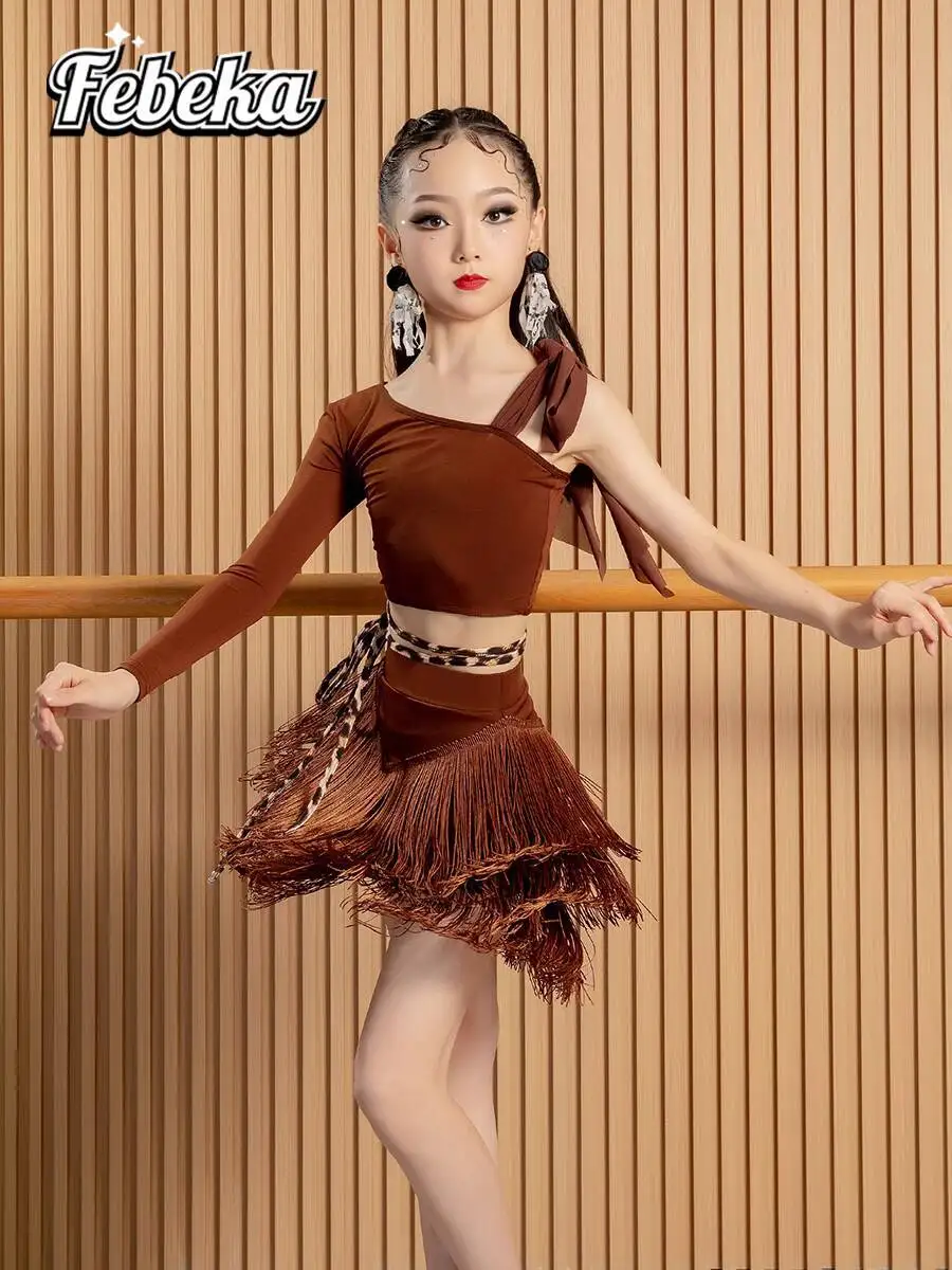 ballroom latin Brown leopard print top skirt girls american dance