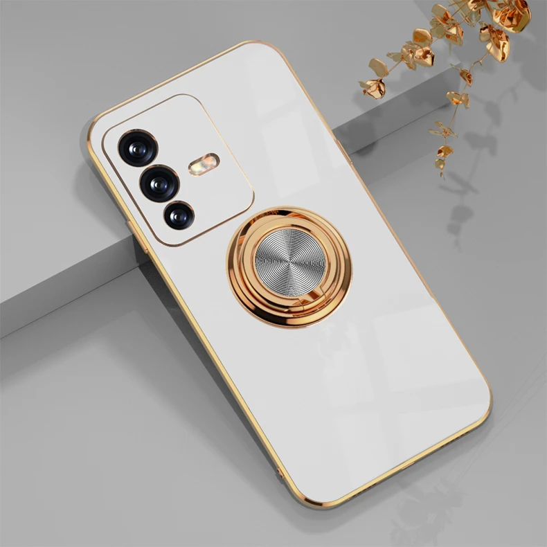 Luxury Plating Phone Case For Vivo V23 With Ring Bracket Stand_voghion.com