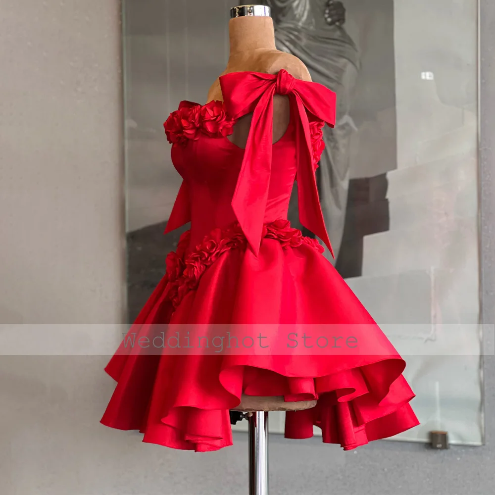 Cocktail Dress Mini 3D Flowers Off the Shoulder Short Evening Party Gown Woman Ruched Backless Lace Up