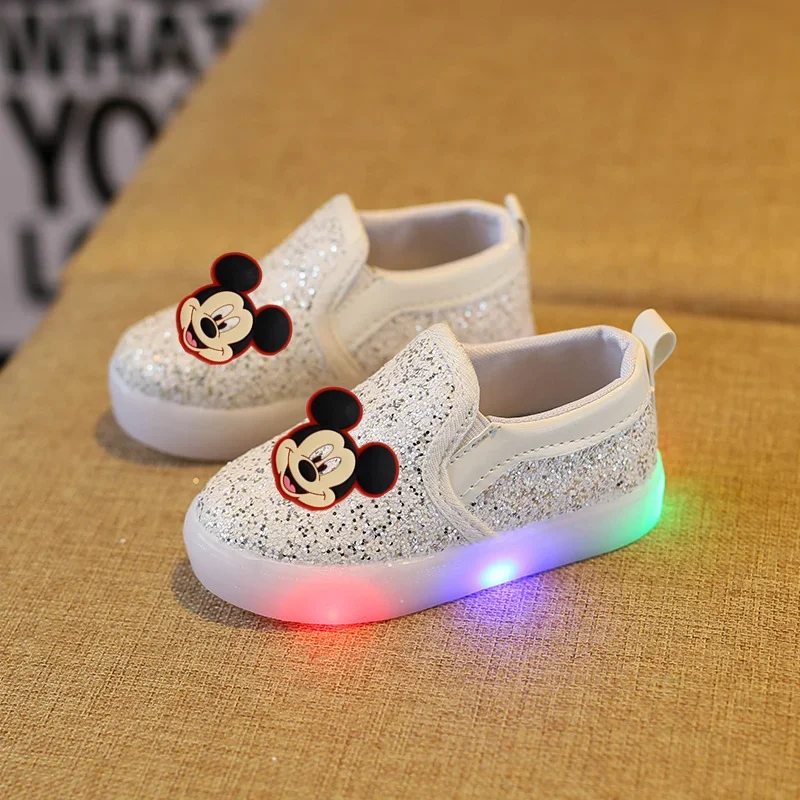Disney Mickey mouse casual shoes 2021autumn new bright lights boys girls luminous sequin shoes LED flash children's shoes 5