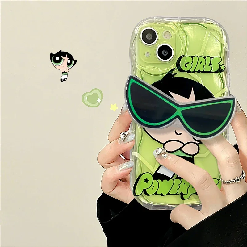 thumbnail image 1 of The Powerpuff-funda con soporte para gafas para niñas, funda de silicona suave para iPhone 15, 14, 11 Pro Max, 13, 12 Mini, XR, XS, X, 8, 7, 6, 6S Plus, SE 2020, 1 of 4