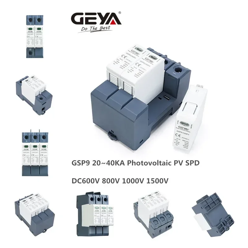 GEYA-GSP9 2P Solar PV de bajo voltaje SPD Din Rail DC 600V 1000V 20KA-40KA, Protector contra sobretensiones y rayos, SPD DC