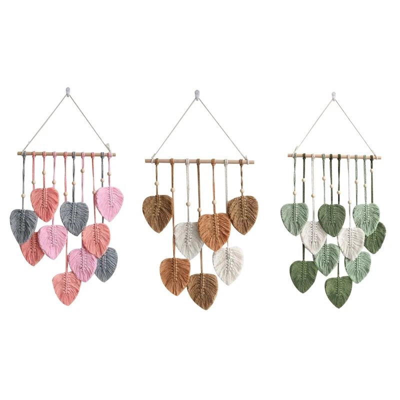 

Handwoven Colorful Leaf Tapestry Exquisite Wood Beads Vintage Wall Hanging Children Room Nursury Room Leaf Wall Decors