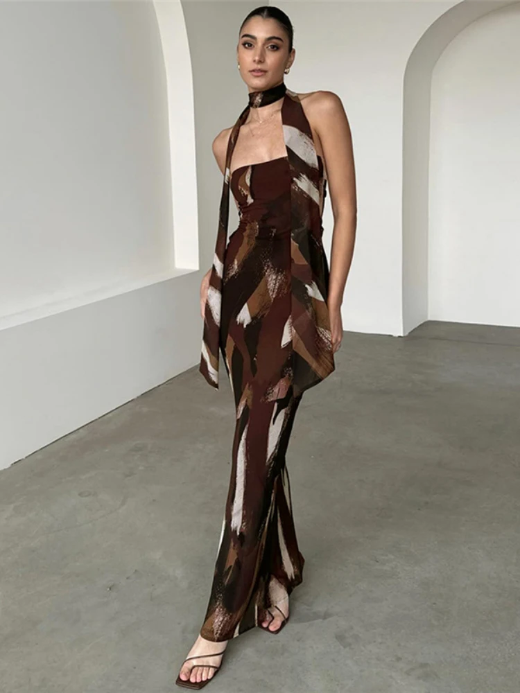 

WeiYao Sexy Strapless One Line Collar Slim Fit Backless Dress with Scarf Elegant Evening Maxi Dress for Women Party Club Outfits