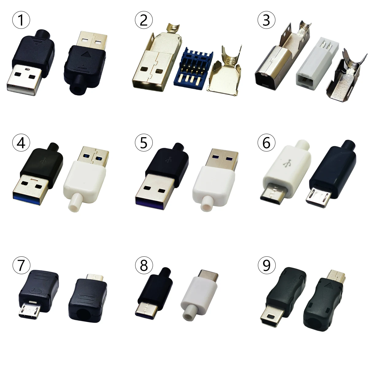 DIY 고속 USB 커넥터 조립 용접 타입 C 수 잭, 전화 테일 충전 소켓, 전기 단자, 9 타입, 10 세트 ...