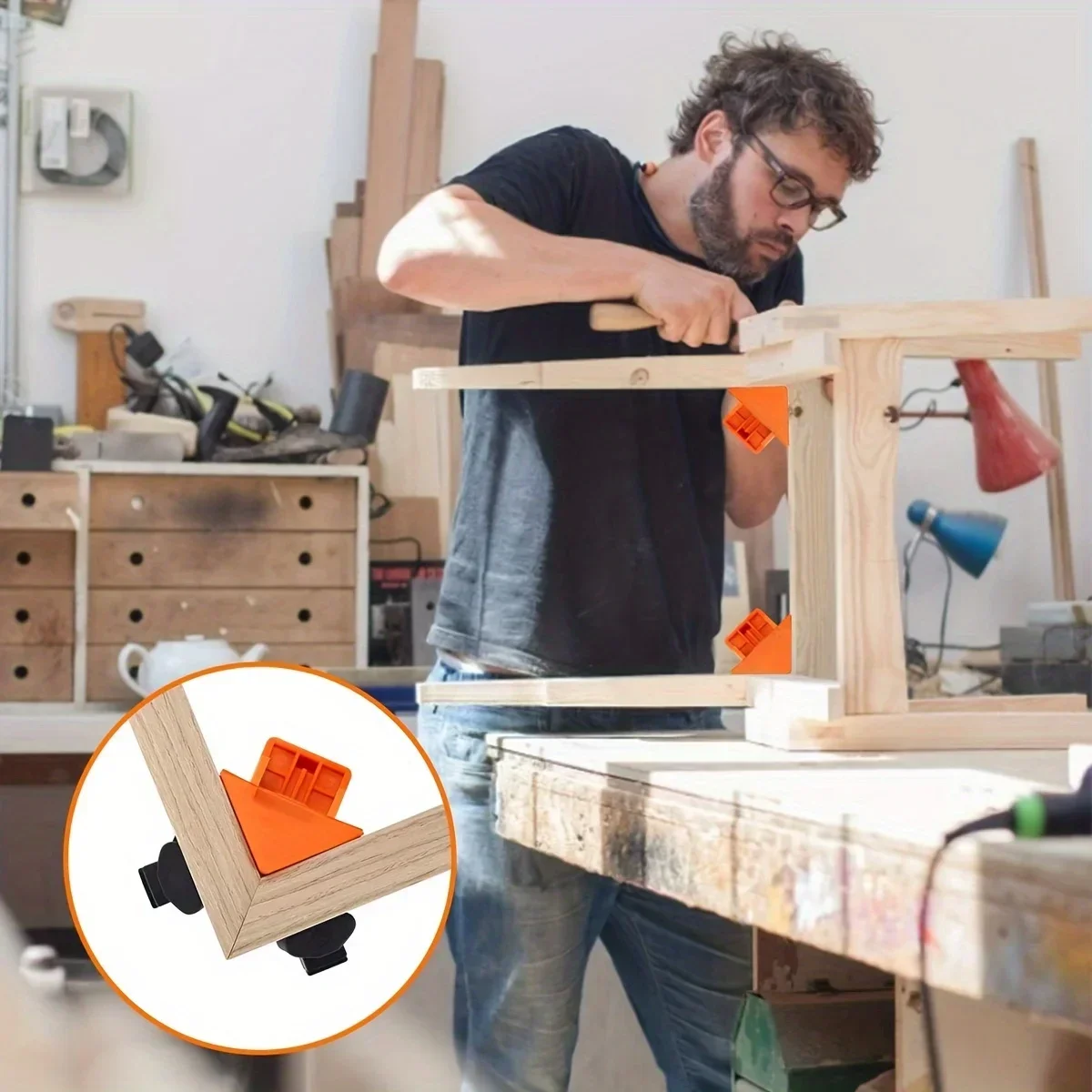 1/4PCS 90° Corner Clamps for Woodworking – Quick Spring Loaded, Adjustable Clamps for Frames, Cabinets & DIY Projects