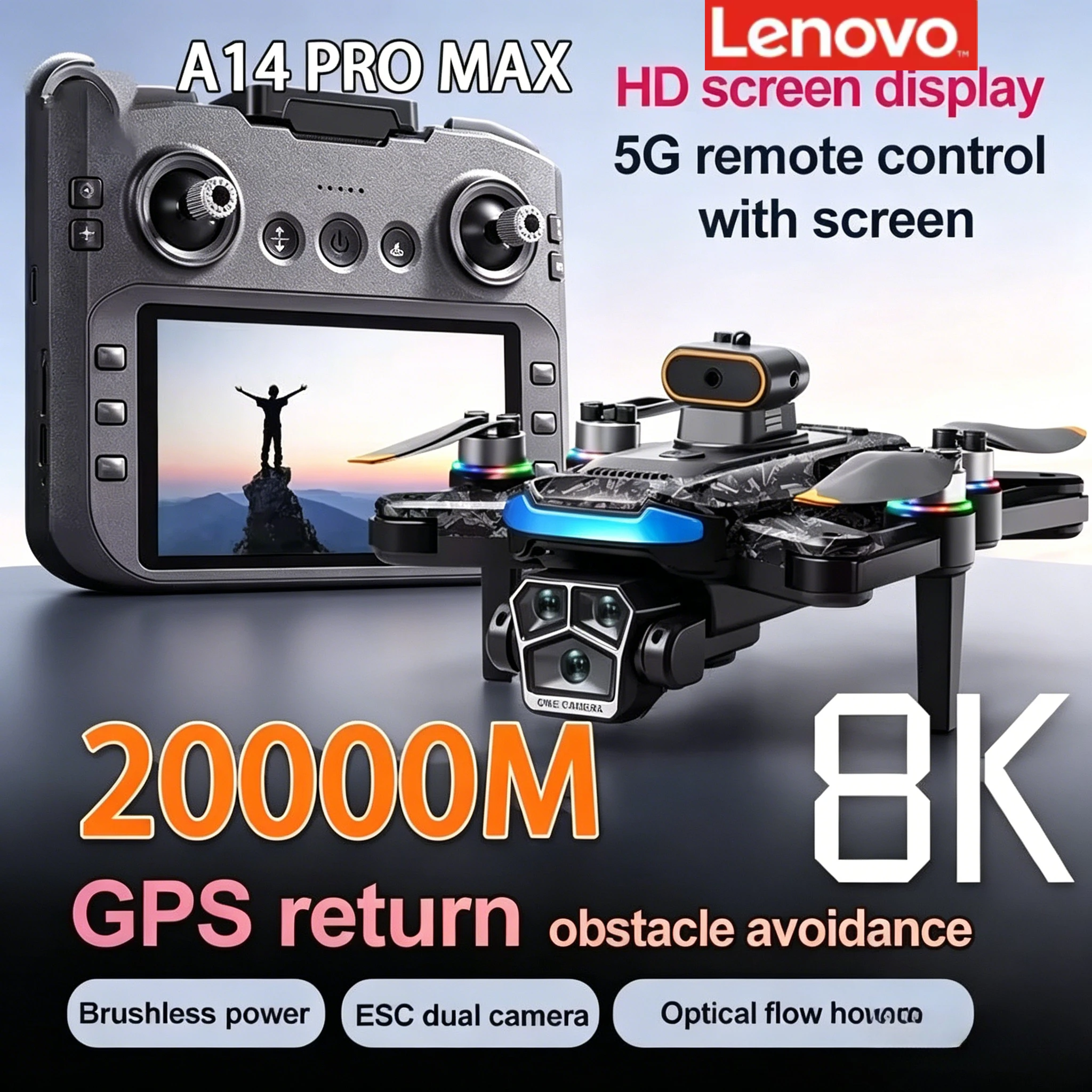 레노버 A14 드론 GPS 4K HD 8K 전문가용 카메라 드론 5G WIFI FPV 비디오 4k UAV 대형 화면 리모컨 쿼드콥터 드론