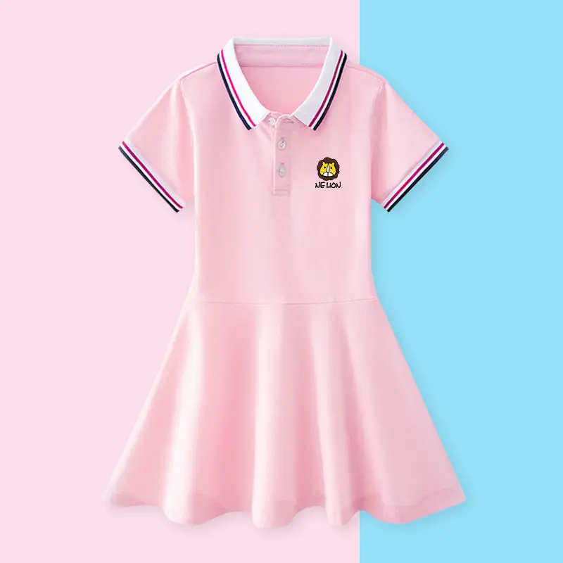 Children's Girls Summer Clothes Girls Short Sleeve Picque Polo Dress Short Sleeve Casual A-Line Dress Pleated Casual