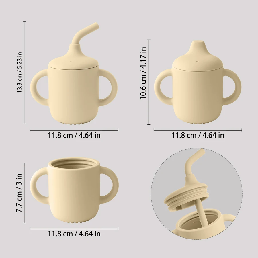 실리콘 시피 컵 이중 뚜껑 물병, 어린이 휴대용  식기,  수유 학습 용품, BPA 프리, 1 개