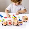 Wooden Building Blocks toys Dinosaur Train Set with Farm Animals Blocks  Stacking Learning Educational Toys Children Gift 3