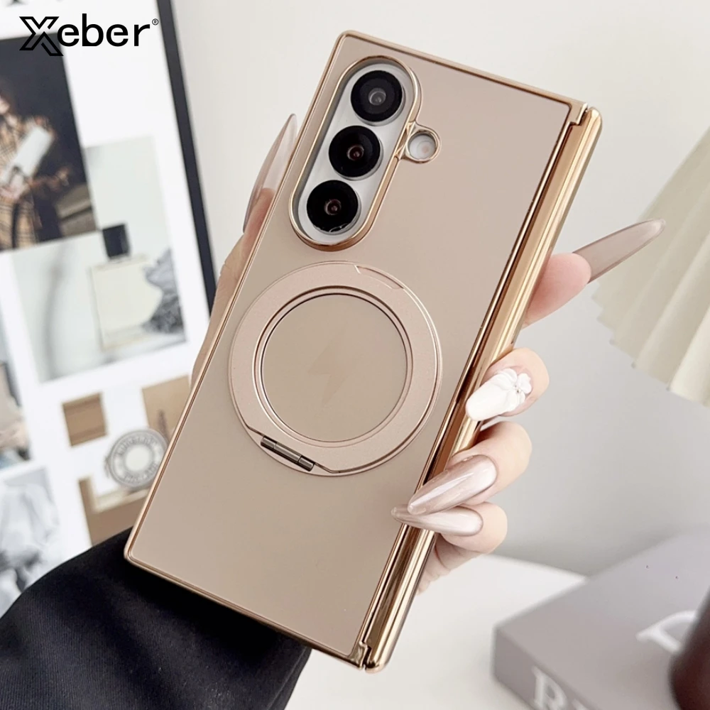 Sleek Magnetic Plating Hinge Protector Case with Rotating Holder