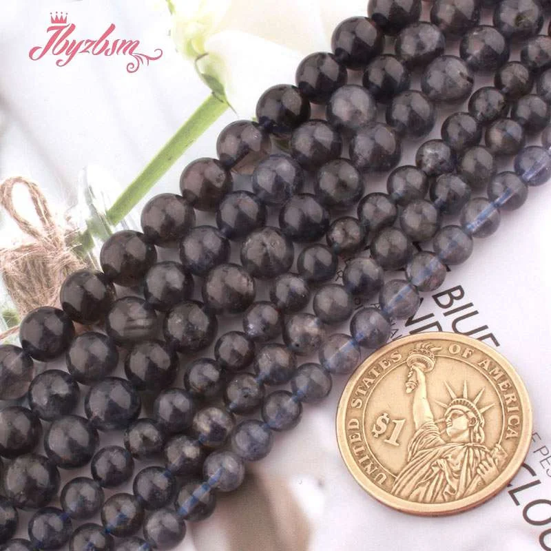 6.8mm Round Natural Stone AA Genuine Blue Cordierite Loose Beads Beads for DIY Needlework Jewelry Making Necklace Bracelet 15