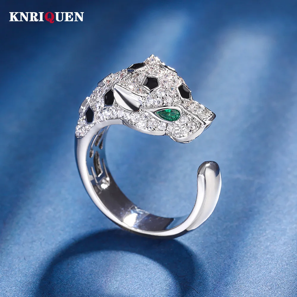 

Retro Emerald Leopard Adjustable Ring Gemstone Lab Diamond Cocktail Wedding Party Ring Fine Jewelry Anniversary Gift Accessories