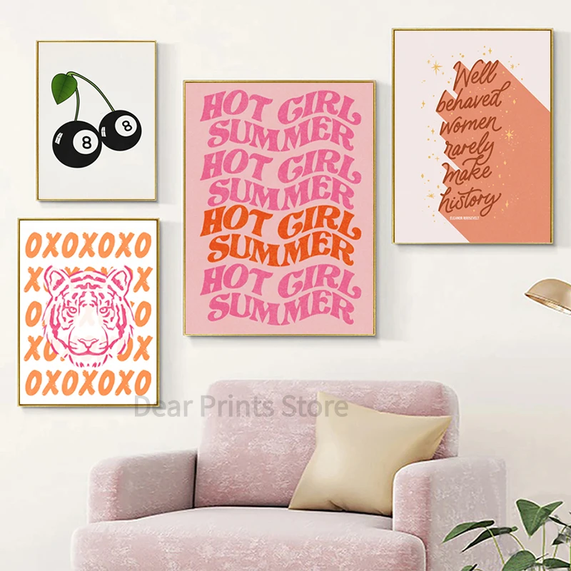 Trendy Retro Aesthetic Posters And Prints Orange Pink Preppy Y2k Quote Wall  Art Canvas Painting Wall Picture For Dorm Room Decor - Painting &  Calligraphy - AliExpress