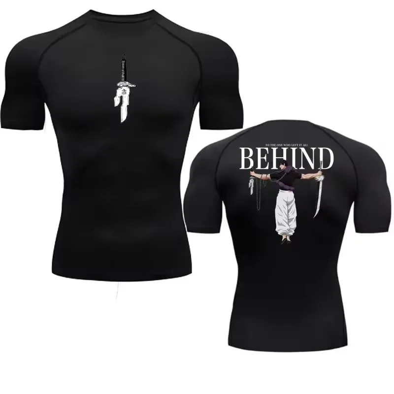 Męska koszulka kompresyjna z nadrukiem anime, oddychająca, obcisła odzież sportowa do piłki nożnej i fitnessu, szybkoschnąca koszulka rashguard, topy do ćwiczeń na siłowni i jazdy konnej.