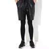 Men Soft Black Matte Faux Leather Straight Shorts Casual Loose Elastic PVC Trouser Night Club Sweat Pants 2024 Summer 5