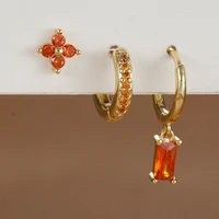 3PCS Fashion Orange Blue Zircon Hanging Earrings Set for Women Stainless Steel Flower Dangle Earring Piercing Jewelry - Image 2