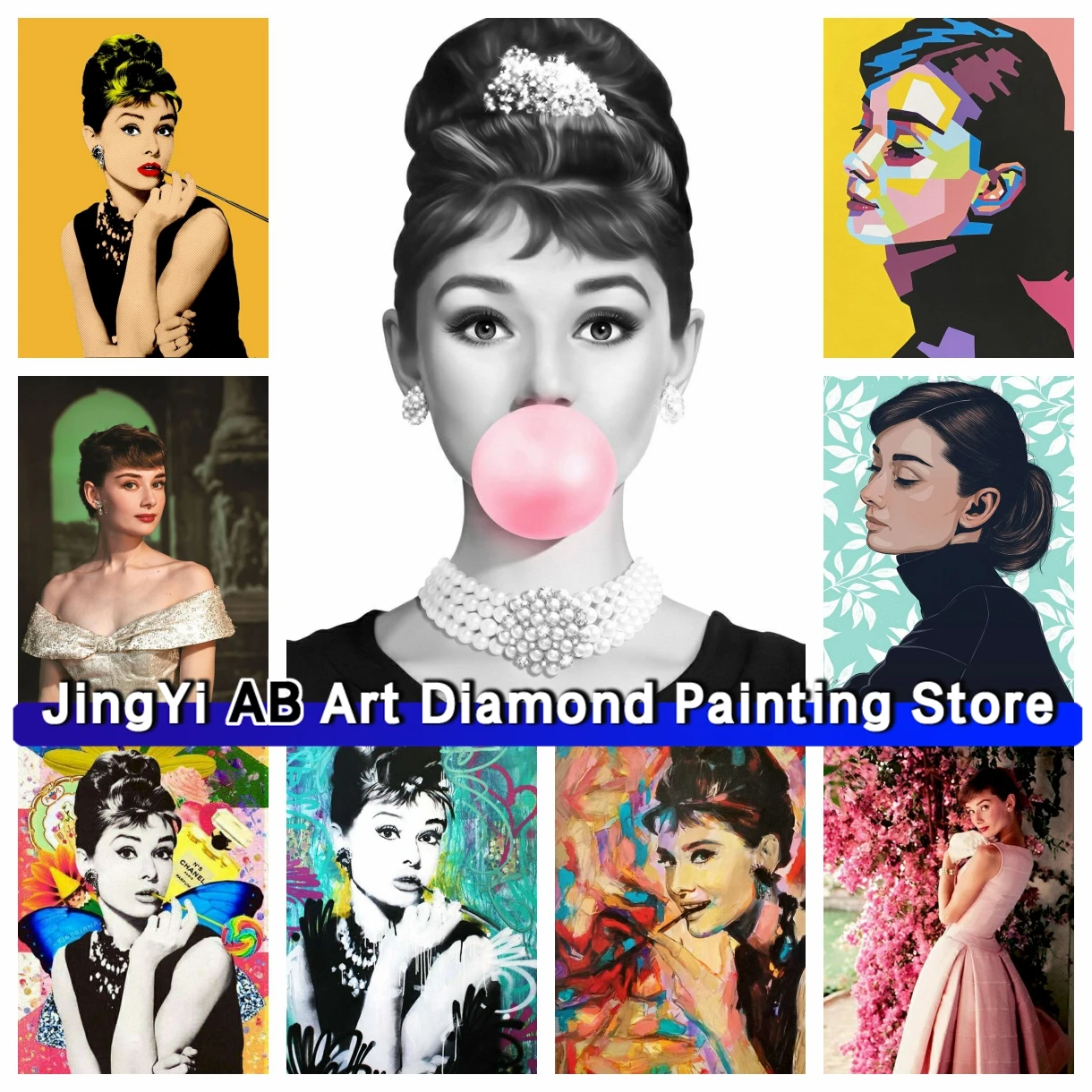 

Audrey Hepburn Art Diamond Rhinestones AB Painting Famous Movie Star Cross Stitch Kits Embroidery Picture Mosaic Bedroom Decor