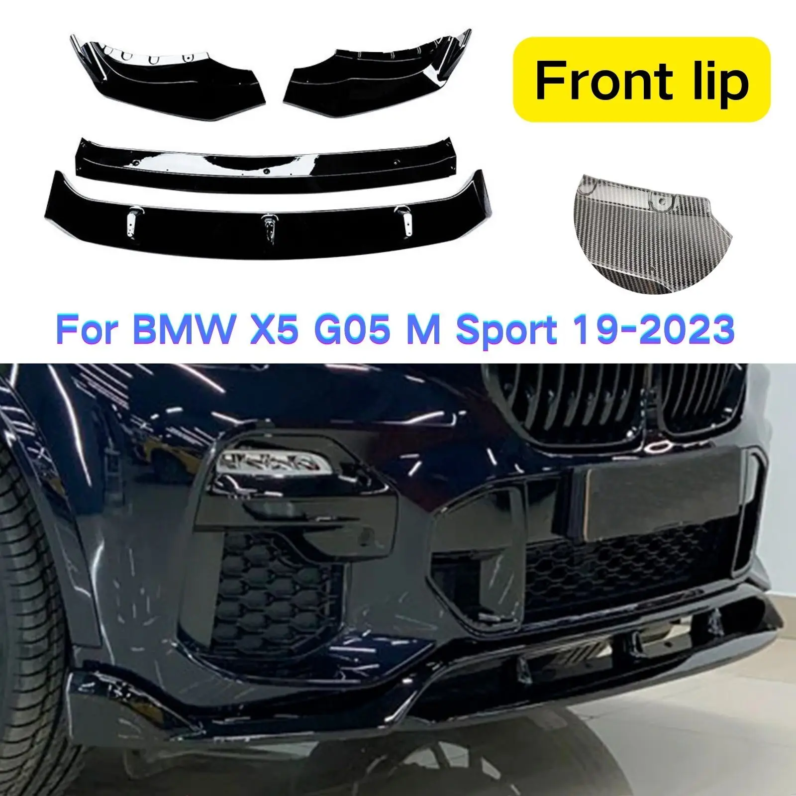 

For BMW X5 G05 M Sport 2019-2023 Front Lip Bumper Diffuser Spoiler Lip Car Accessories Glossy Black Carbon Fiber Look 4PCS