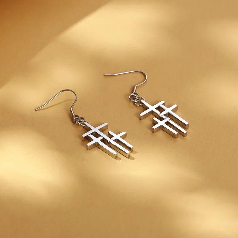 Stainless Steel 3 Cross Drop Earrings For Women Christian Faith Jesus Cross Pendientes Mujer Prayer Jewelry