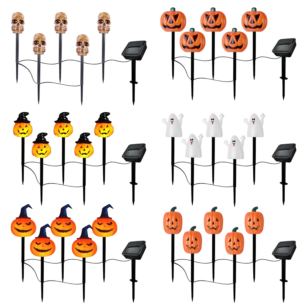 5 Pack Solar Halloween Pumpkin Stake Lights Waterproof Jack-O-Lantern Yard Stakes Garden Solar Lights Jack-O-Lantern Solar Lamps