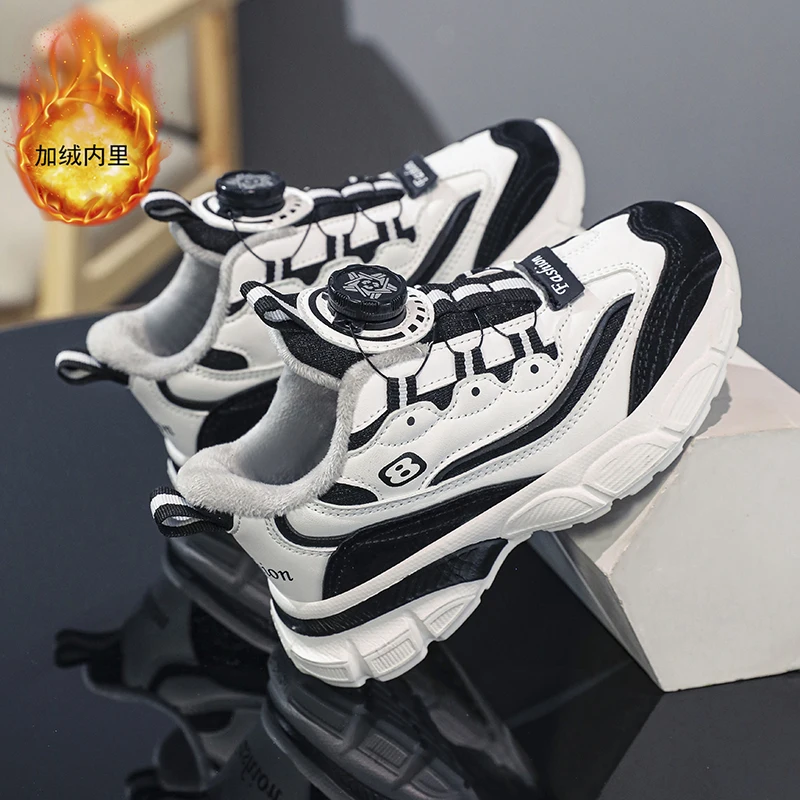 

Winter Inside Fur Teenager Shoe for Boy Quick Lacing Kids Running Shoes Anti Slip Boys Sport Shoe Brand Casual Sneakers Children