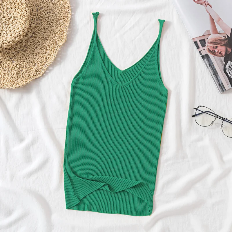 target camisole Knitted Ice Silk Suspender Vest Women's V-Neck With Suit Bottomed Shirt Sleeveless Black Blouse Wearing Summer Fashion Outside red cami