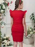 Nouvelle robe plissée charmante pour filles 2026, col carré, sans manches, coupe ajustée, en dentelle, pour les fêtes printanières et estivales, ou comme cadeau décontracté 6