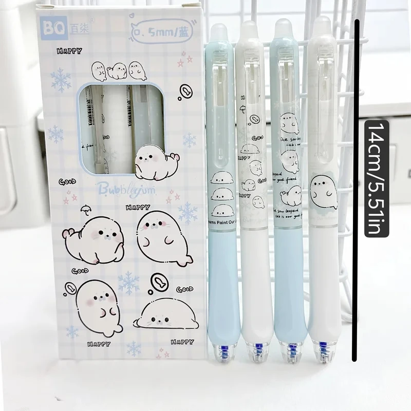 Set di 4 Penne Gel Cancellabili per Bambini, Inchiostro Blu e Nero, Penne con Cancellazione a Frizione e Design Elegante con Pulsante Laterale per Studenti delle Scuole Elementari - immagine 2