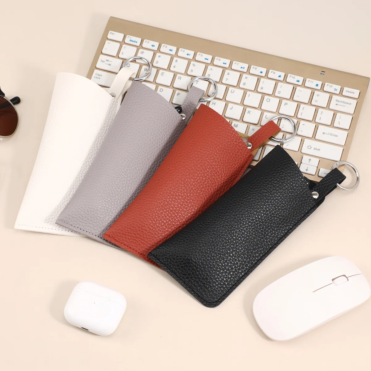 Lychee Pattern Water-Resistant PU Leather Eyewear Case - Durable & Easy to Maintain