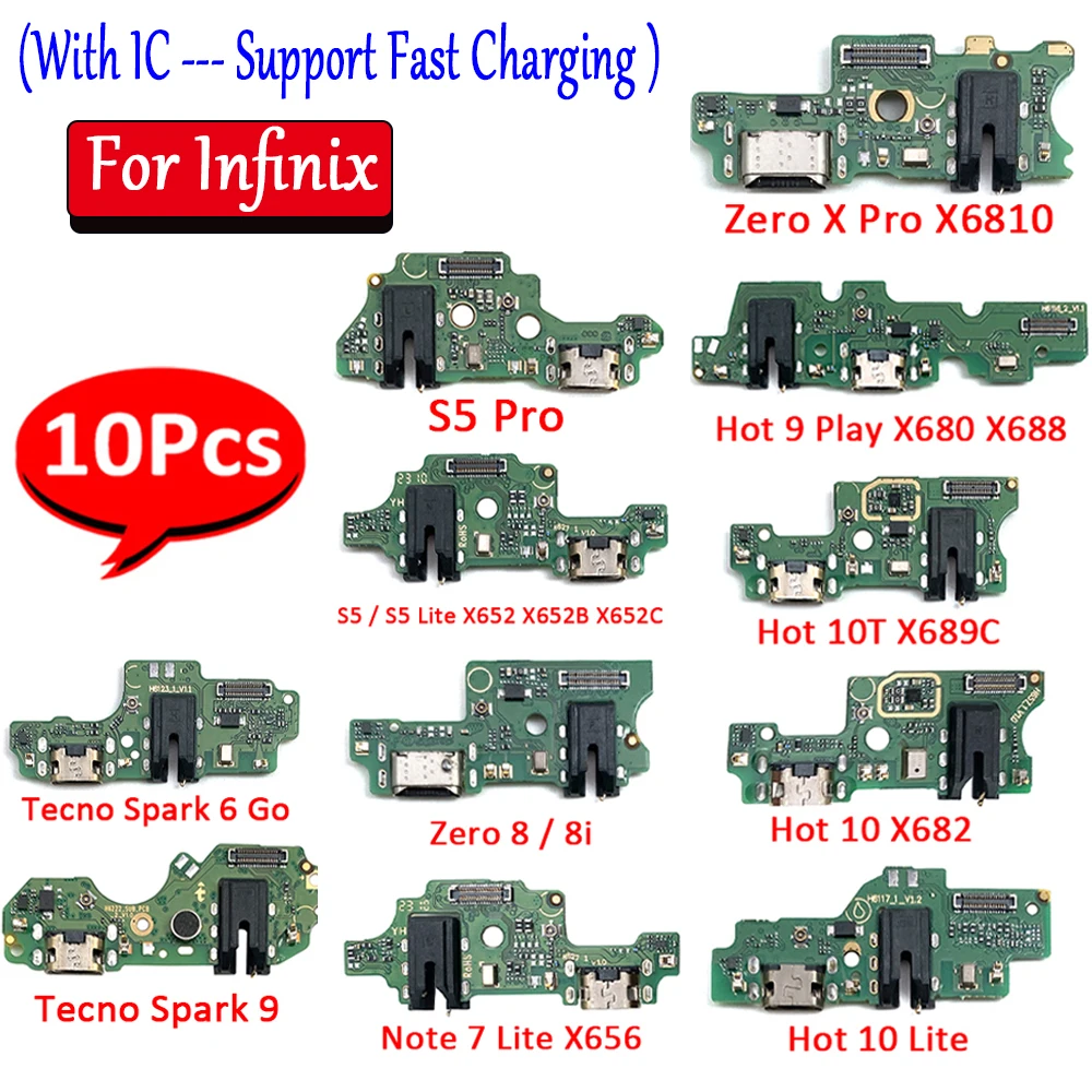

10Pcs, USB Charging Connector Board Plug Port Flex For Infinix Hot 9 Play X680 X688 10 X682 10T X689C Note 7 Lite X656 S5 Pro