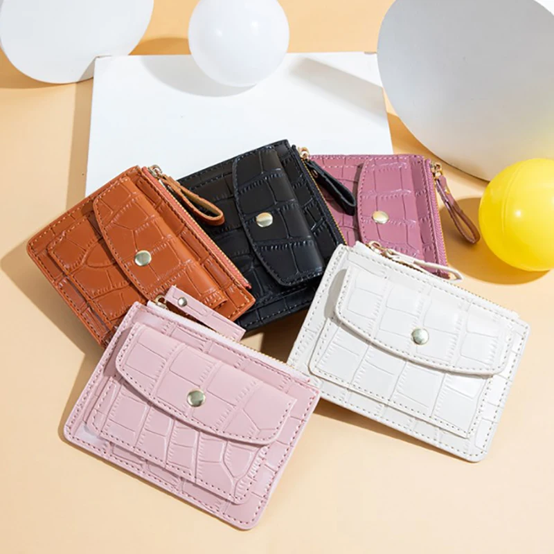 

Women Slim Business Card Holder Wallet Men Mini Wallets Zipper Card Money Holders Vintage Short Wallet Female Thin Small Purse