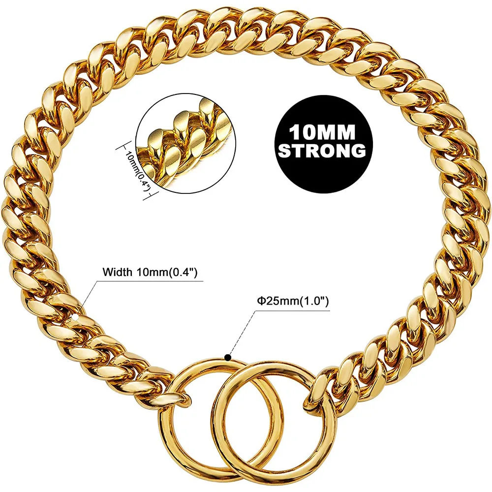 Dog Collar 10MM Cuban Link Stainless Steel Metal Slip Chain for Dogs
