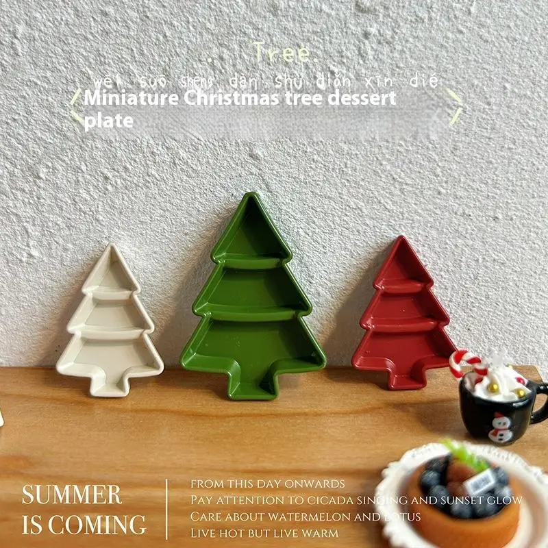 1Pcs 1/6 1/12 Dollhouse Miniature Christmas Tree Fruit Plate Mini Dessert Meal Plate Model Decoration DIY Accessories Toys
