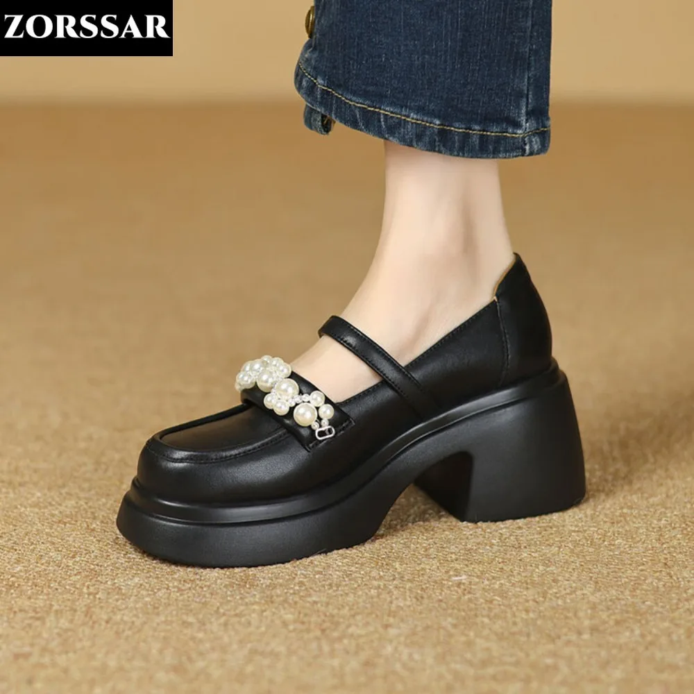 

Women Heels Platform Shoes Mary Jane Shoes for Women 2023 Chunky Heels Buckle Strap Pumps Woman Thick Bottom Pearl Sandals Loli